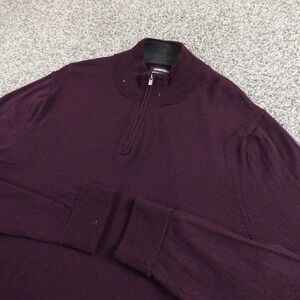 Nordstrom Sweater Mens XL Purple 1/4 Zip Merino Wool Mock Neck Pullover Knit Top
